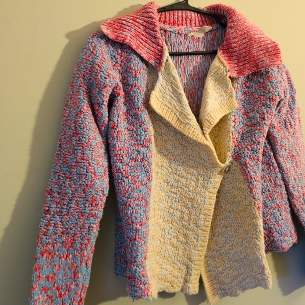 Boho Jacket Sweater Moto ANTHROPOLOGIE SLEEPING on SNOW Red Pink Blue Size Small